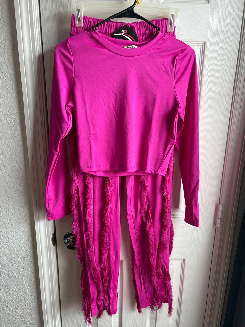 Hot Pink Two-Piece Set with Fringe Pants Set